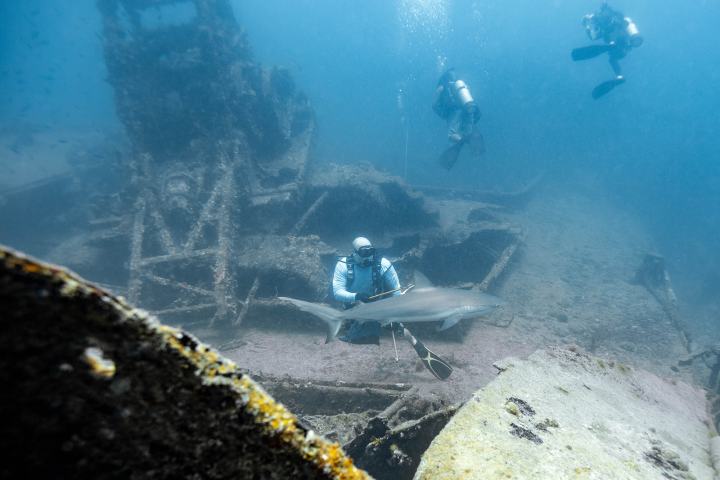 a man flying through the air on top of a mountain
