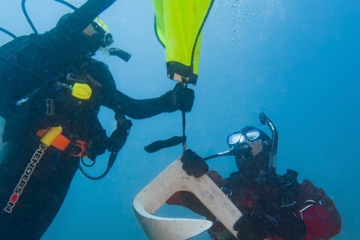 a person swimming underwater